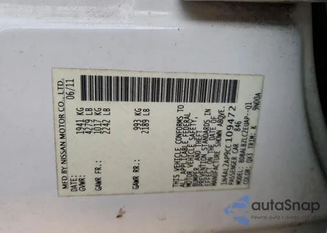 2012 Nissan Altima Base из США, поврежденный, VIN 1N4AL2AP9CC109472